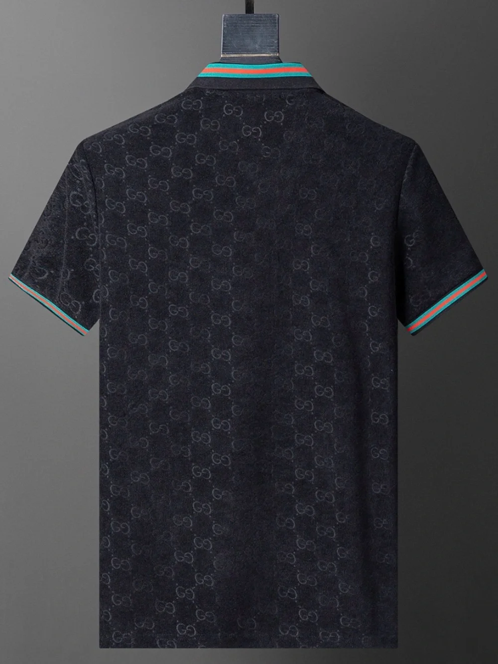 Gucci Black GG-Print Polo with Green and Red-Trim Collar
